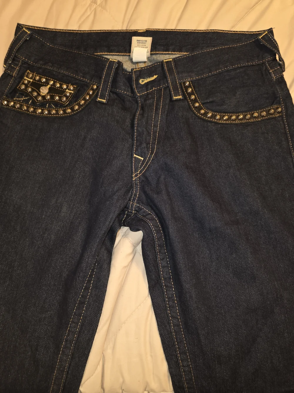 True Religion Billy Men's Dark Blue Denim  Jeans W/ Studded Back Pocket Flaps